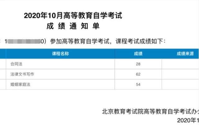 自考成绩通知单
